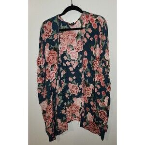 Angie Womens M Floral Kimono Cardigan Open Front Boho Lightweight Layering Top